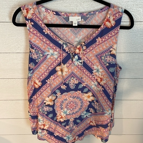 J. Jill women's sleeveless tie front summery workwear colorful blouse size M - Picture 5 of 8